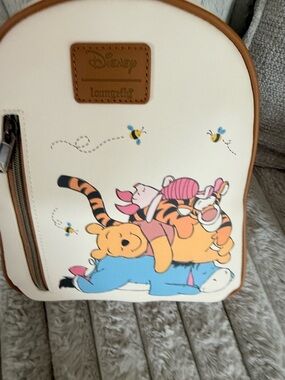 Disney Cream Loungefly Winnie the Pooh Stack Mini Backpack with Brown Trim
